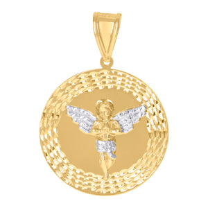 10kt Gold Two-tone Diamond-cut Mens Angel Ht:52.7mm x W:36.5mm Religious Charm Pendant