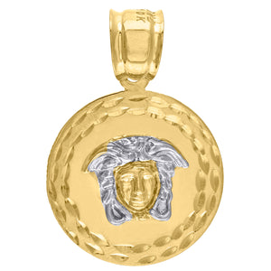 10kt Gold Two-tone Diamond-cut Mens Greek Medusa Ht:31mm x W:20.3mm Charm Pendant