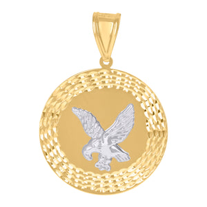 10kt Gold Two-tone Diamond-cut Mens Eagle Ht:52.5mm x W:36.5mm Animal Charm Pendant