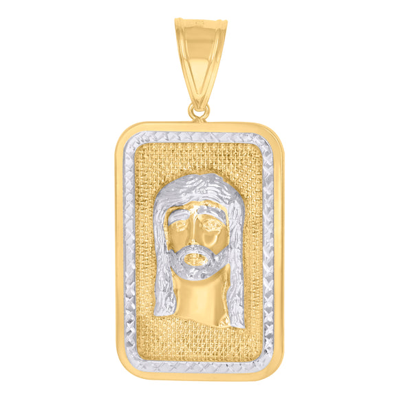 10kt Two-tone Gold Mens Textured Jesus Religious Charm Pendant