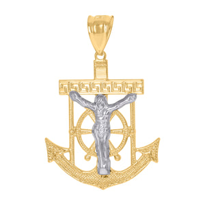 10kt Two-tone Gold Mens Women Textured Mariner Crucifix Religious Charm Pendant