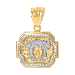 10kt Gold Two-tone Diamond-cut Mens Greek Medusa Ht:28.4mm x W:20.1mm Charm Pendant