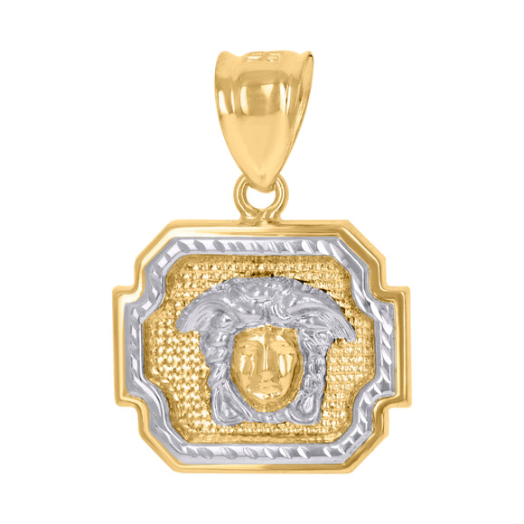 10kt Gold Two-tone Diamond-cut Mens Greek Medusa Ht:28.4mm x W:20.1mm Charm Pendant