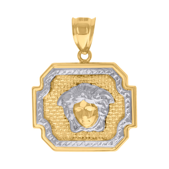 10kt Gold Two-tone Diamond-cut Mens Greek Medusa Ht:34.4mm x W:26.9mm Charm Pendant