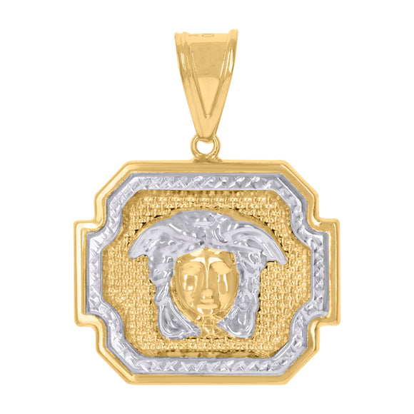 10kt Gold Two-tone Diamond-cut Mens Greek Medusa Ht:41.4mm x W:30.1mm Charm Pendant