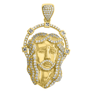 10kt Yellow Gold Mens Cubic Zirconia Jesus Religious Charm Pendant