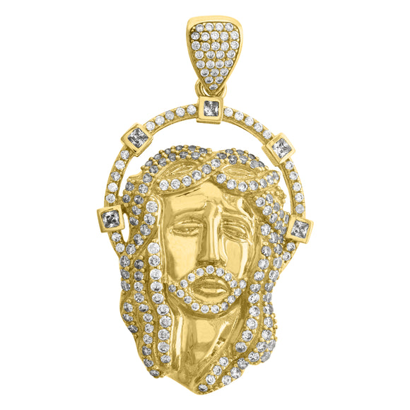 10kt Yellow Gold Mens Cubic Zirconia Jesus Religious Charm Pendant