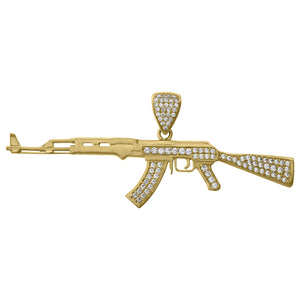 10kt Yellow Gold Mens Cubic Zirconia Gun Charm Pendant