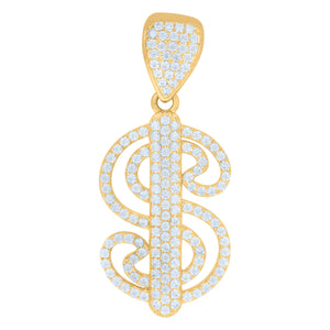 10kt Yellow Gold Mens Cubic Zirconia Dollar Sign Charm Pendant