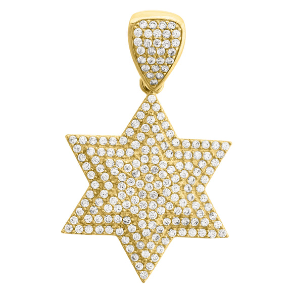 10kt Yellow Gold Mens Cubic Zirconia Star Of David Religious Charm Pendant