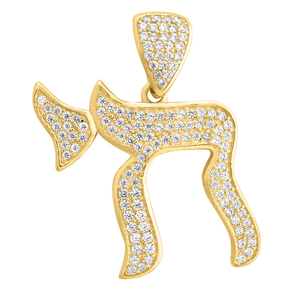 10kt Yellow Gold Mens Cubic Zirconia Chai Symbol Charm Pendant