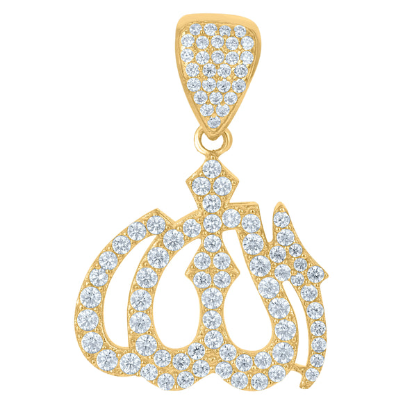 10KT Yellow Gold Mens Cubic Zirconia Symbol Allah Religious Charm Pendant