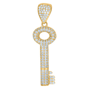 10kt Yellow Gold Mens Cubic Zirconia Key Lock & Key Charm Pendant