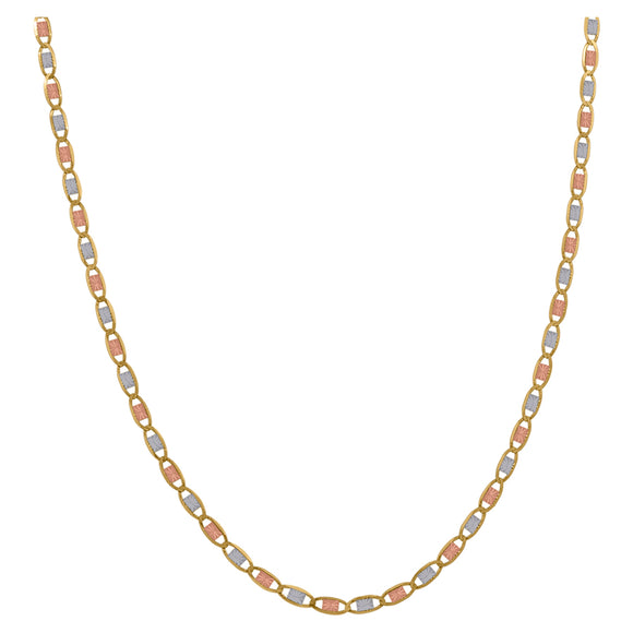 10kt Tri-color Gold Unisex Valentino Anklet 1.6mm 10 Inches