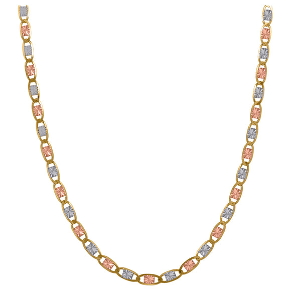 10kt Tri-color Gold Unisex Valentino Anklet 2mm 10 Inches