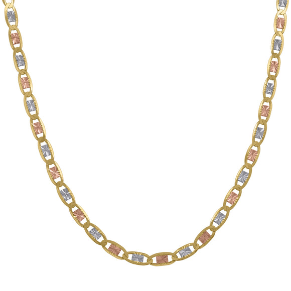 10kt Tri-color Gold Unisex Valentino Anklet 2.5mm 10 Inches
