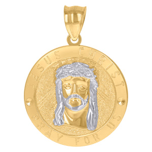 10kt Gold Two-tone Unisex Jesus Christ Pray For US Ht:33.9mm x W:24.3mm Religious Pendant