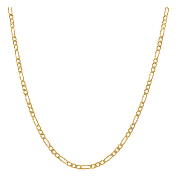 10kt Yellow Gold Mens Hollow Figaro Anklet 2.3mm 10 inches