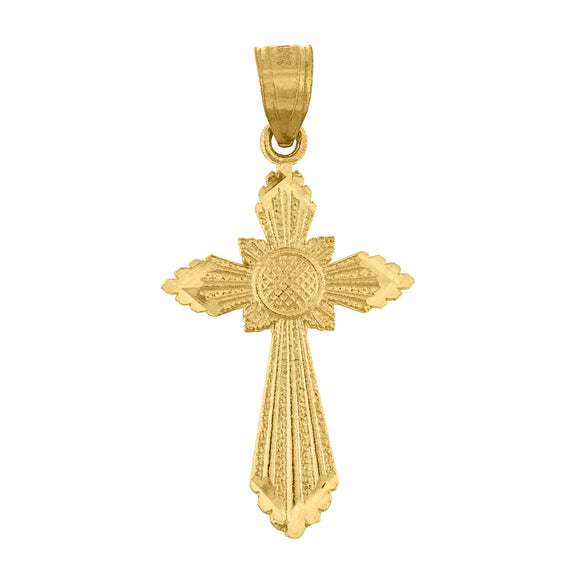 10kt Yellow Gold Textured Womens Cross Ht:31.6mm x W:15.8mm Religious Charm Pendant
