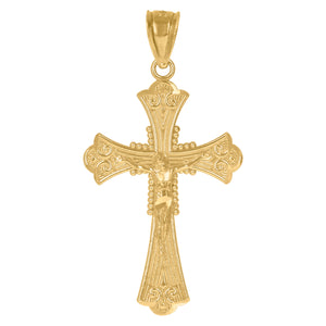 10kt Yellow Gold Diamond-cut Womens Cross Crucifix Ht:34.8mm x W:17.7mm Religious Charm Pendant