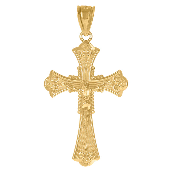 10kt Yellow Gold Diamond-cut Womens Cross Crucifix Ht:34.8mm x W:17.7mm Religious Charm Pendant