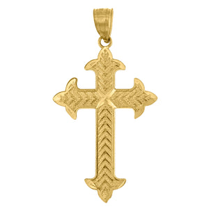 10kt Yellow Gold Diamond-cut Womens Cross Ht:36.6mm x W:19.5mm Religious Charm Pendant