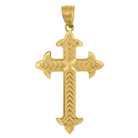 10kt Yellow Gold Diamond-cut Womens Cross Ht:36.6mm x W:19.5mm Religious Charm Pendant