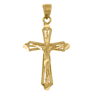 10kt Yellow Gold Diamond-cut Mens Cross Crucifix Ht:36.8mm x W:19.6mm Religious Charm Pendant