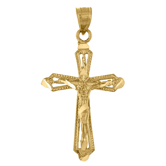 10kt Yellow Gold Diamond-cut Mens Cross Crucifix Ht:36.8mm x W:19.6mm Religious Charm Pendant