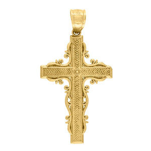 10kt Yellow Gold Diamond-cut Mens Cross Ht:42.2mm x W:22.6mm Religious Charm Pendant