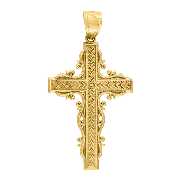 10kt Yellow Gold Diamond-cut Mens Cross Ht:42.2mm x W:22.6mm Religious Charm Pendant