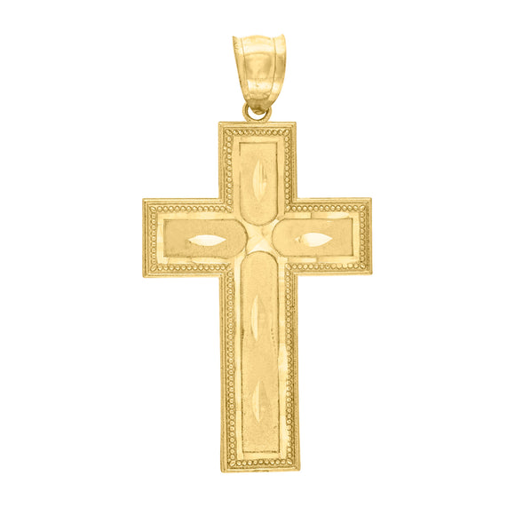 10kt Yellow Gold Diamond-cut Mens Cross Ht:44.1mm x W:23.4mm Religious Charm Pendant