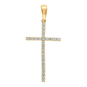 925 Sterling Silver Yellow-tone Unisex CZ Cross Religious Charm Pendant