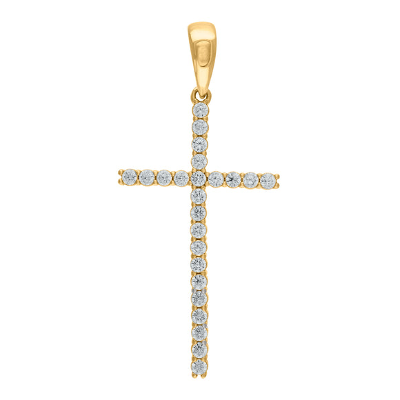 925 Sterling Silver Yellow-tone Unisex CZ Cross Religious Charm Pendant