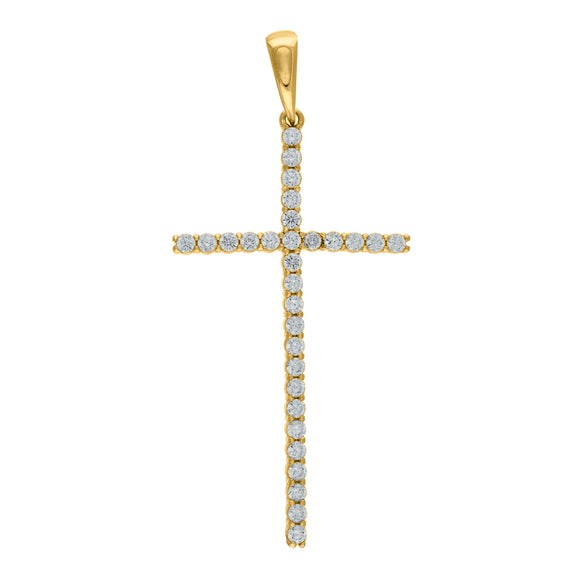 925 Sterling Silver Yellow-tone Unisex CZ Cross Religious Charm Pendant