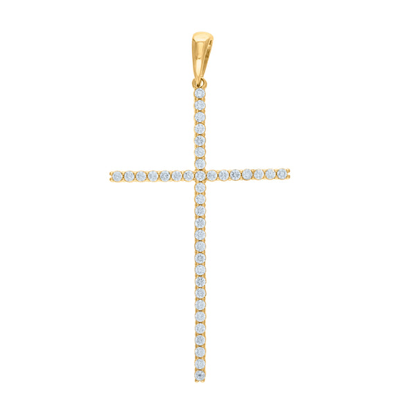 925 Sterling Silver Yellow-tone Unisex CZ Cross Religious Charm Pendant