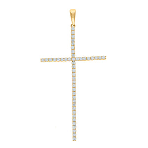 925 Sterling Silver Yellow-tone Unisex CZ Cross Religious Charm Pendant