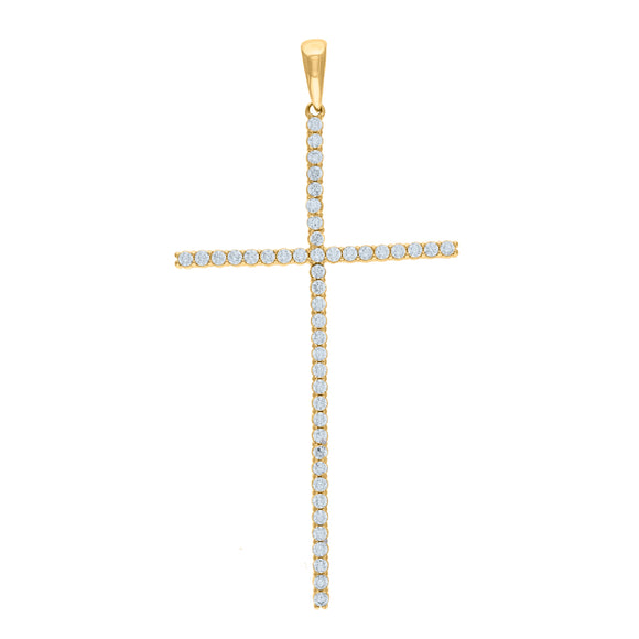 925 Sterling Silver Yellow-tone Unisex CZ Cross Religious Charm Pendant