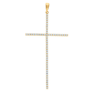 925 Sterling Silver Yellow-tone Unisex CZ Cross Religious Charm Pendant