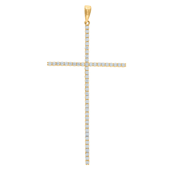 925 Sterling Silver Yellow-tone Unisex CZ Cross Religious Charm Pendant
