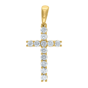 925 Sterling Silver Yellow-tone Unisex CZ Cross Religious Charm Pendant