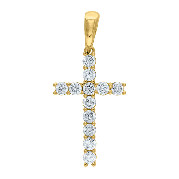 925 Sterling Silver Yellow-tone Unisex CZ Cross Religious Charm Pendant