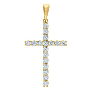 925 Sterling Silver Yellow-tone Unisex CZ Cross Religious Charm Pendant