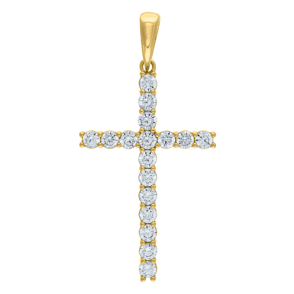 925 Sterling Silver Yellow-tone Unisex CZ Cross Religious Charm Pendant