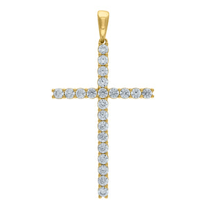 925 Sterling Silver Yellow-tone Unisex CZ Cross Religious Charm Pendant