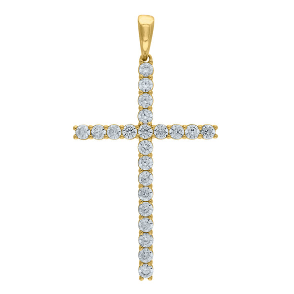 925 Sterling Silver Yellow-tone Unisex CZ Cross Religious Charm Pendant