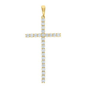 925 Sterling Silver Yellow-tone Unisex CZ Cross Religious Charm Pendant