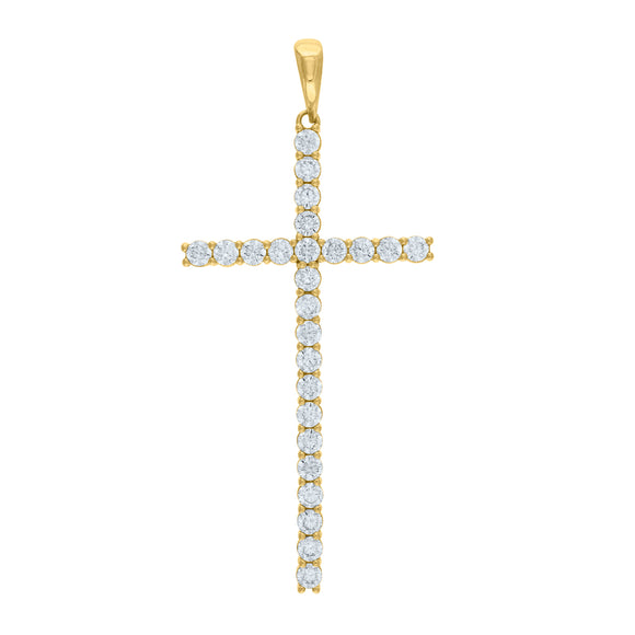 925 Sterling Silver Yellow-tone Unisex CZ Cross Religious Charm Pendant