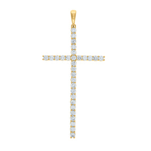 925 Sterling Silver Yellow-tone Unisex CZ Cross Religious Charm Pendant