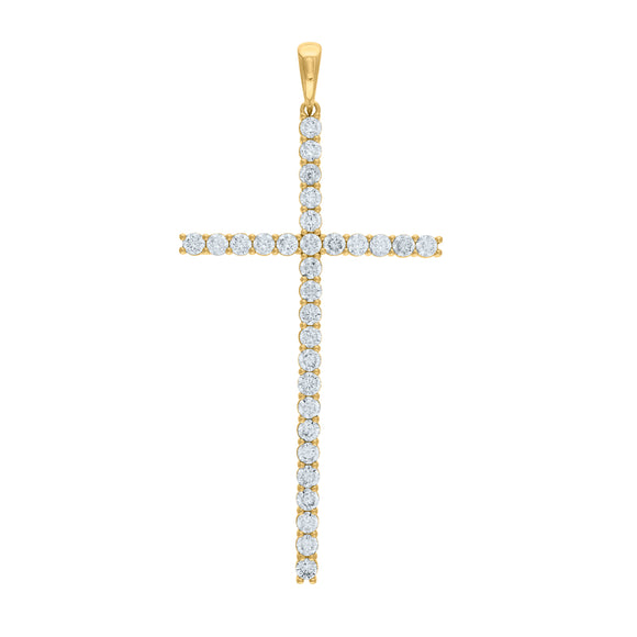 925 Sterling Silver Yellow-tone Unisex CZ Cross Religious Charm Pendant
